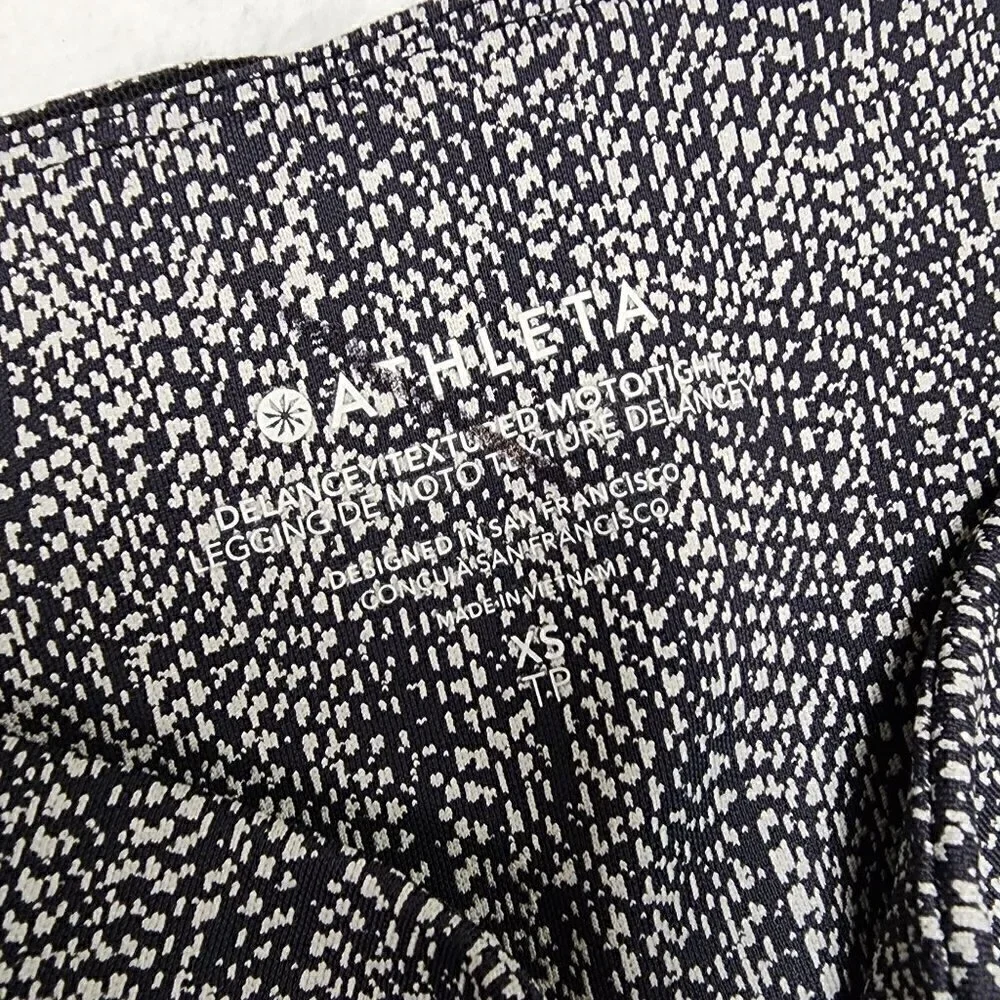Athleta DELANCEY Textured MOTO TIGHTS Black Printed Leggings XS